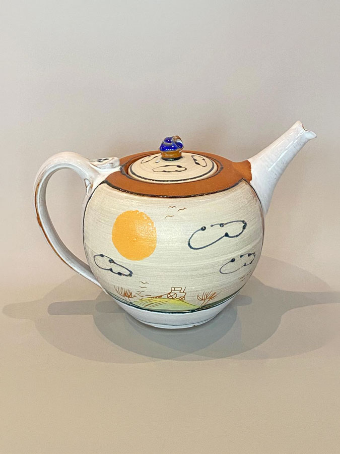 Teekanne mit Keramik Oderbruch Dekor